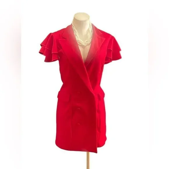 NWT RUFFLE SLEEVE DOUBLE BREASTED BLAZER DRESS - Picture 8 of 8